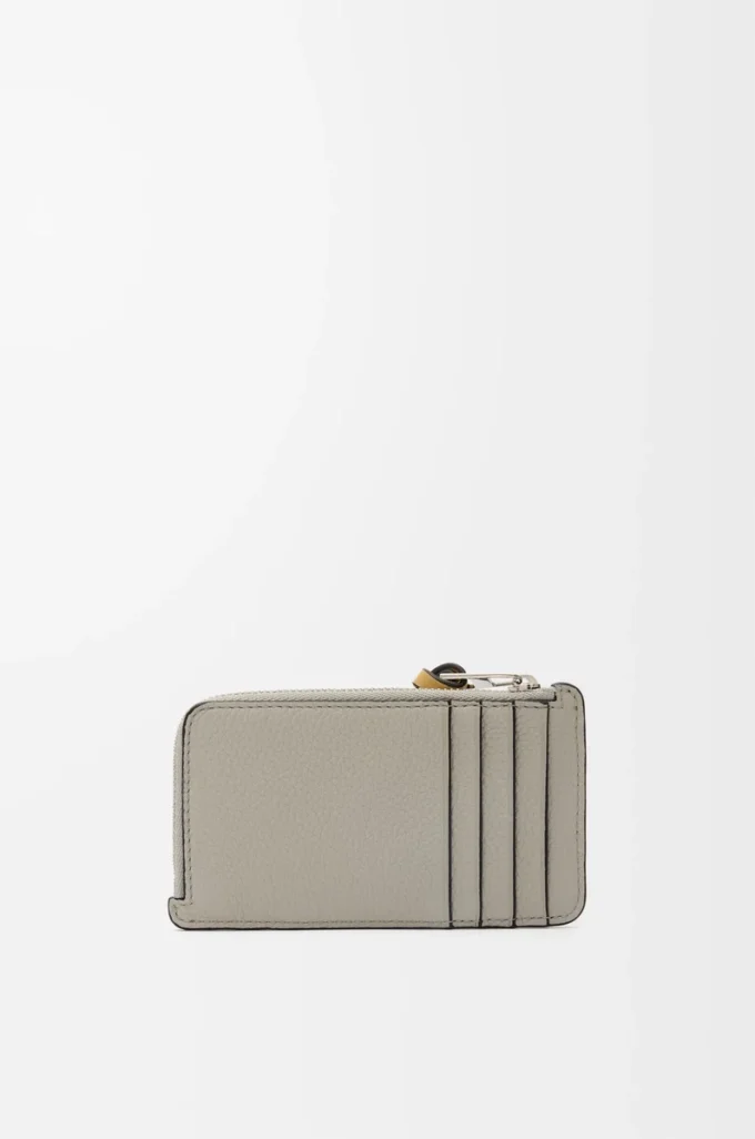 Tarjetero monedero en piel de becerro granulada suave Shell Grey/Eucalyptus Tarjetero monedero en piel de becerro granulada suave Shell Grey/Eucalyptus