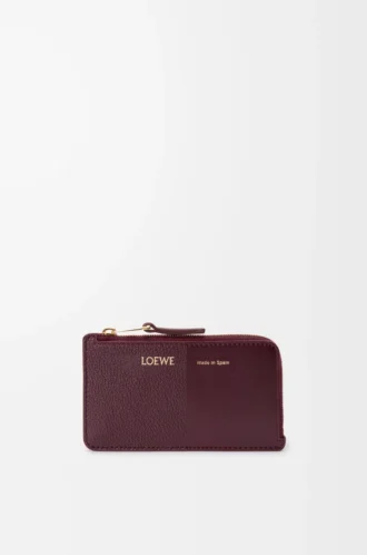 Tarjetero monedero en piel de becerro lisa y granulada Dark Burgundy
