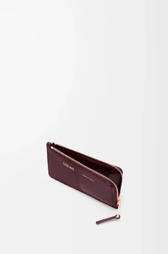 Tarjetero monedero en piel de becerro lisa y granulada Dark Burgundy