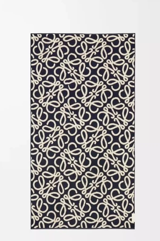 Toalla de algodón azul marino/beige