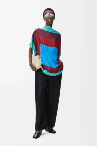 Top con estampado de pañuelo en seda Verde/Rojo/Multicolor