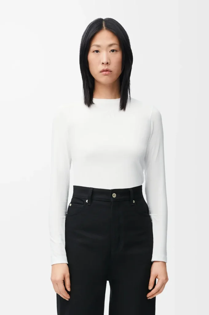 Top de manga larga en modal Blanco Top de manga larga en modal Blanco
