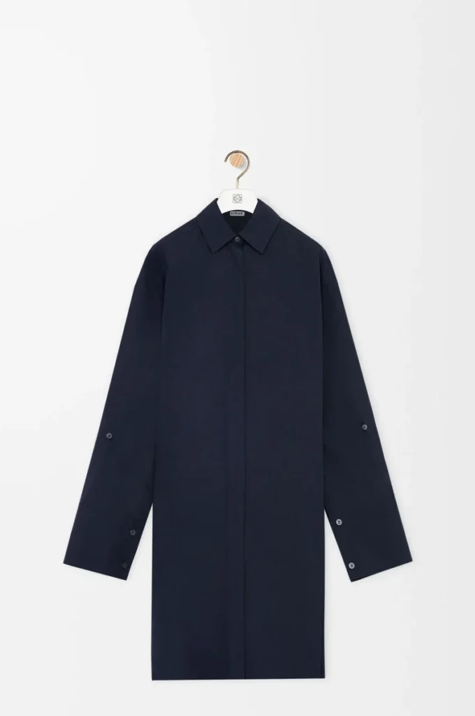 Vestido camisero de algodón azul marino
