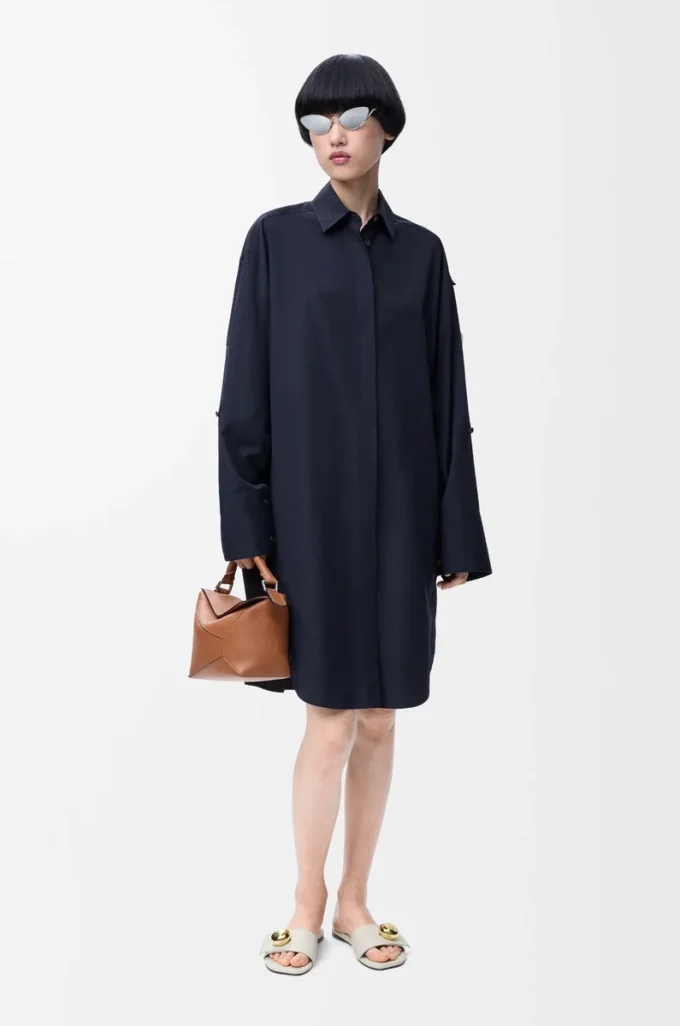 Vestido camisero de algodón azul marino