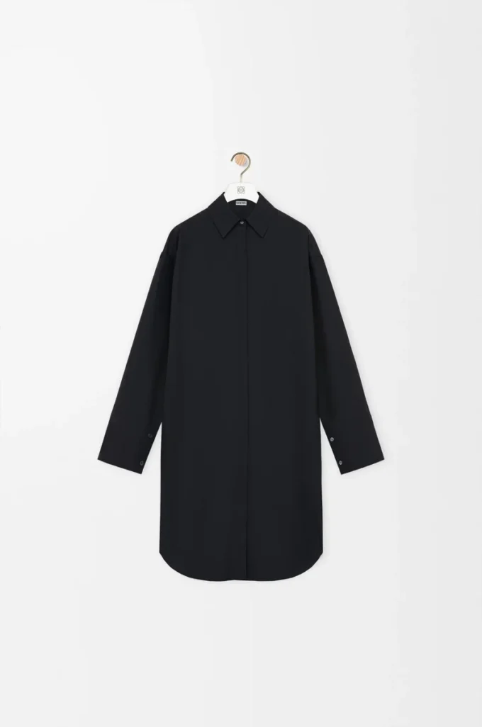Vestido camisero de seda negro