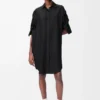 Vestido camisero de seda negro