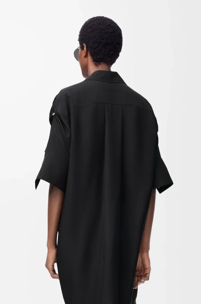 Vestido camisero de seda negro