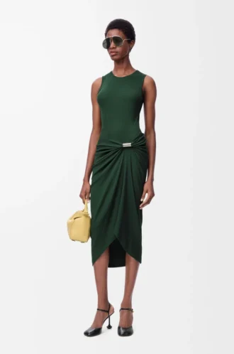 Vestido camiseta de algodón verde oscuro