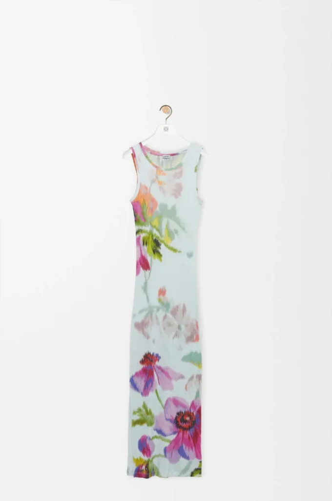 Vestido camiseta de seda y algodón azul claro/multicolor
