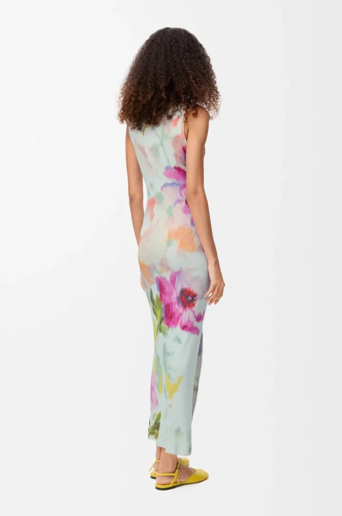 Vestido camiseta de seda y algodón azul claro/multicolor