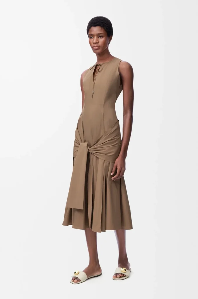 Vestido cruzado de algodón Beige