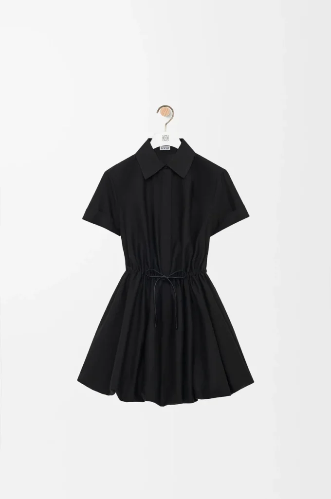 Vestido de manga corta de algodón y seda negro