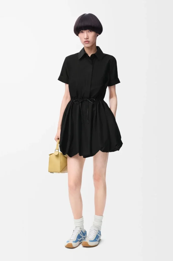 Vestido de manga corta de algodón y seda negro