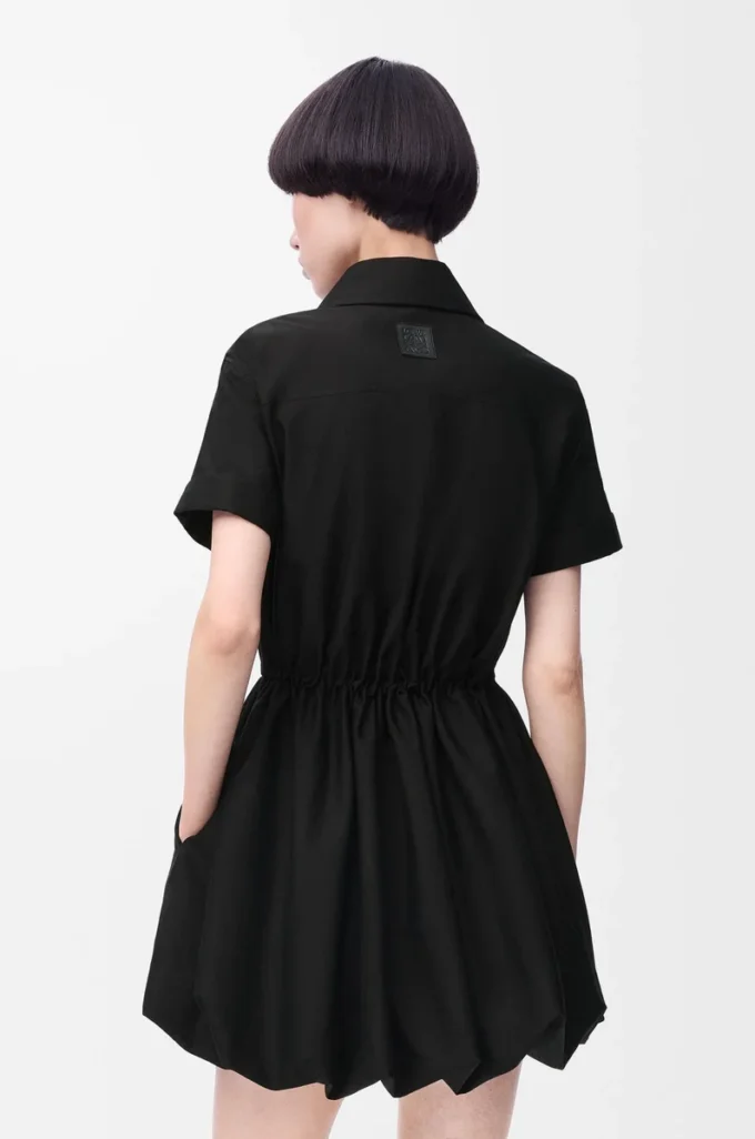 Vestido de manga corta de algodón y seda negro