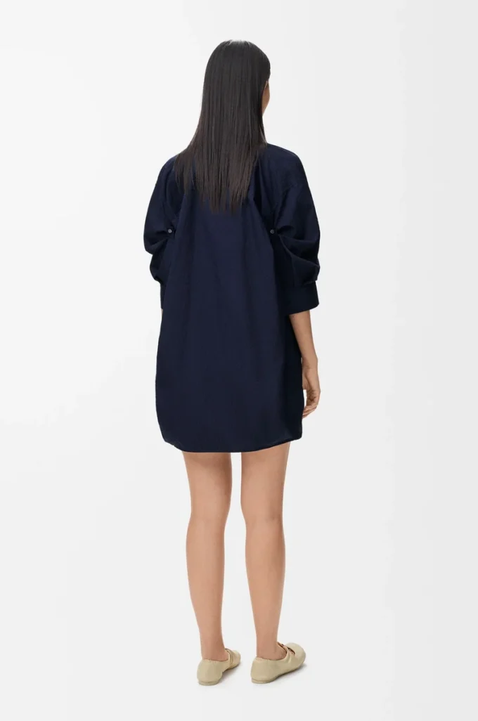 Vestido drapeado de algodón azul marino Vestido drapeado de algodón azul marino