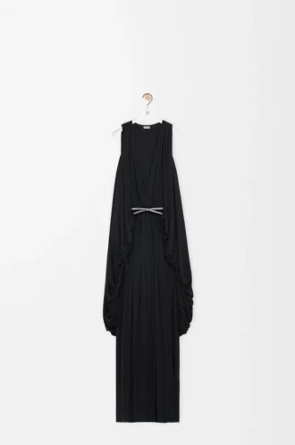Vestido drapeado de seda negro