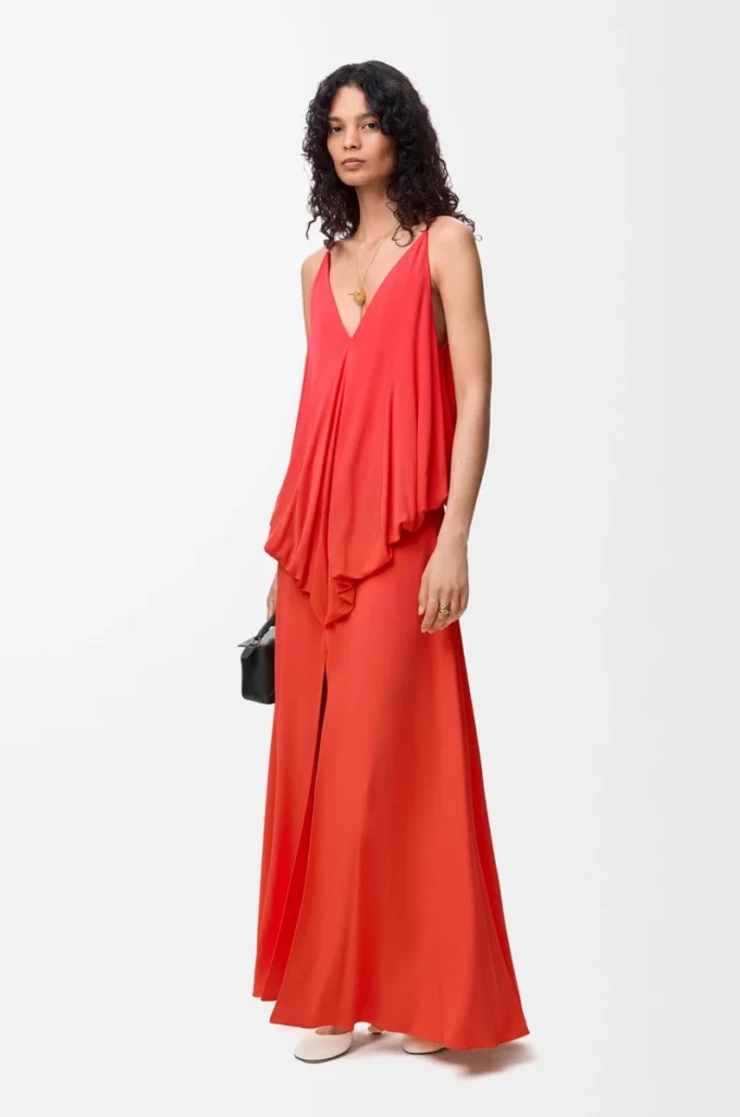 Vestido drapeado de viscosa Naranja Vestido drapeado de viscosa Naranja