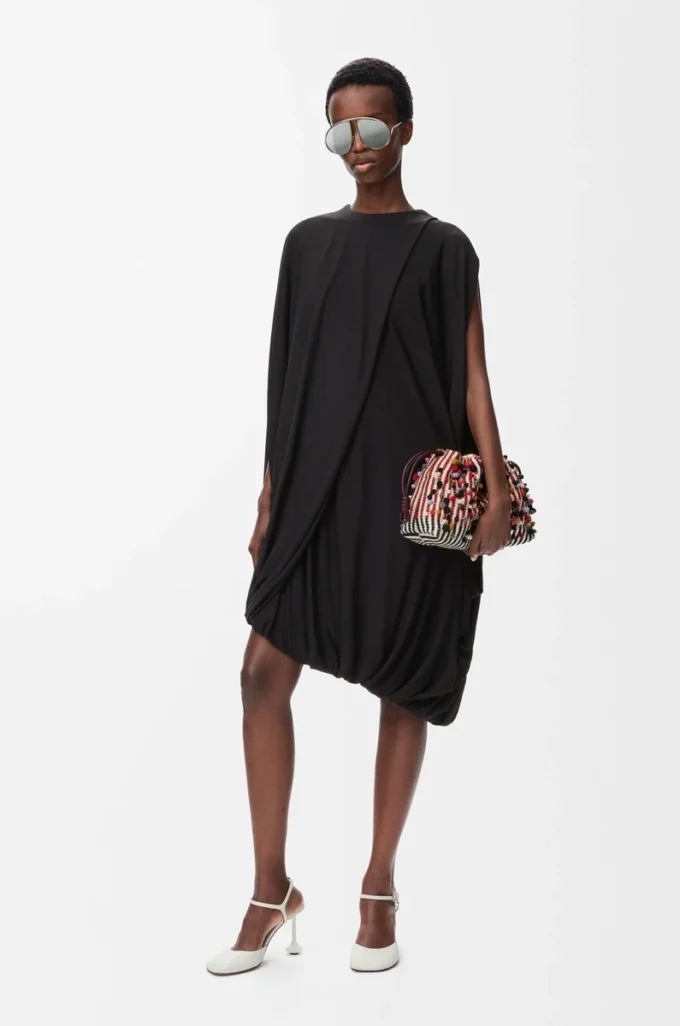 Vestido drapeado de viscosa Negro Vestido drapeado de viscosa Negro