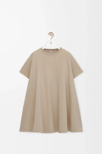 Vestido trapecio de mezcla de algodón Beige