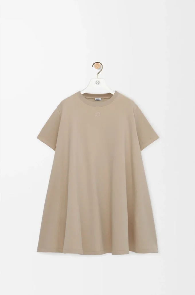 Vestido trapecio de mezcla de algodón Beige Vestido trapecio de mezcla de algodón Beige