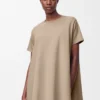 Vestido trapecio de mezcla de algodón Beige Vestido trapecio de mezcla de algodón Beige