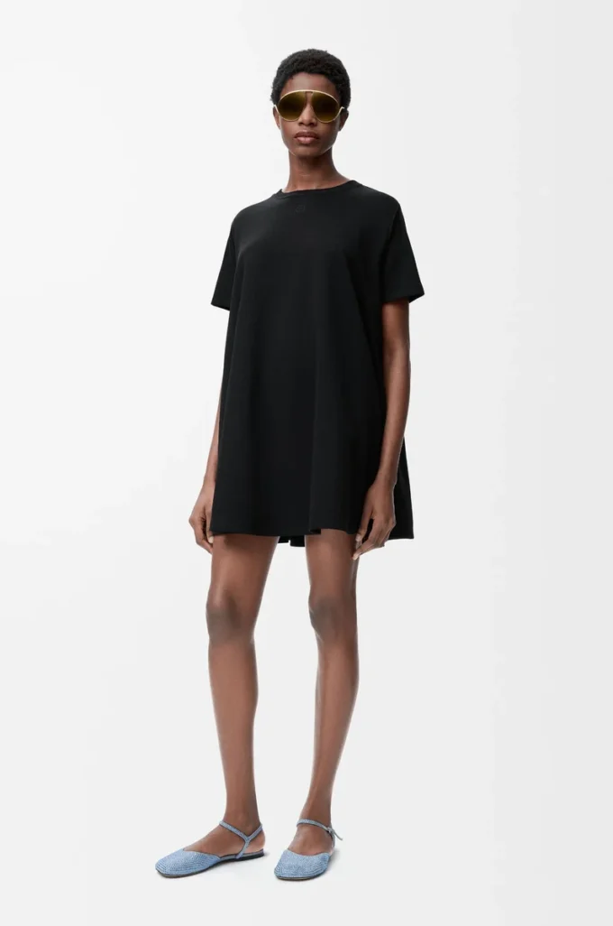 Vestido trapecio en mezcla de algodón Negro Vestido trapecio en mezcla de algodón Negro